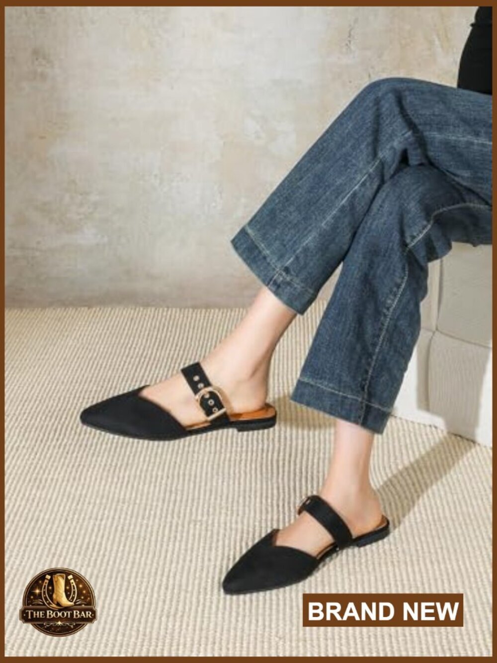 Pointed Toe Mules, Adjustable Buckle Backless Loafers, Slip-On Flats Suede - Picture 3 of 7